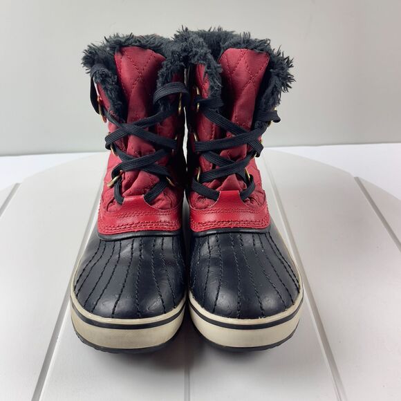 Sorel Tivoli Red Wmns Sz 6 Diamond Quilted Faux Fur Lined Snow Boots Waterproof - Picture 2 of 8
